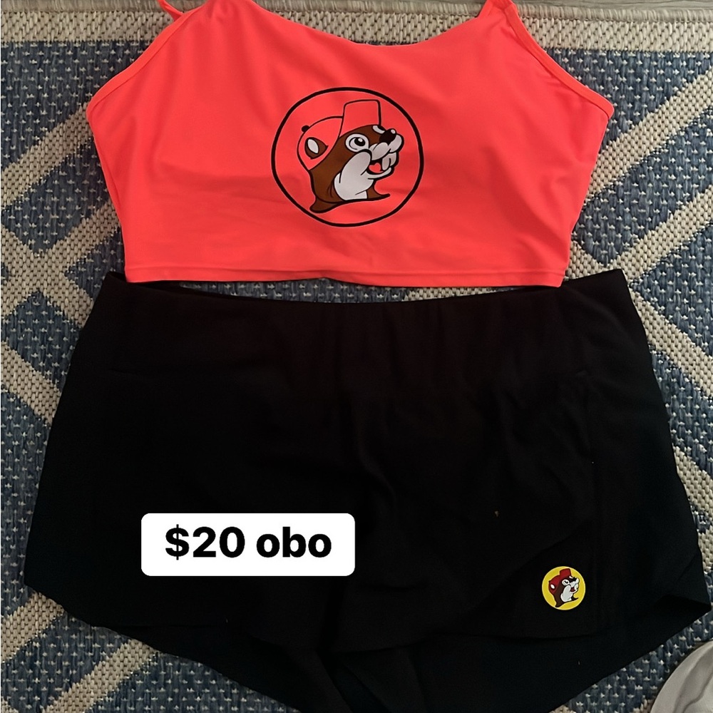 Red and Black Two-Piece Swim Set